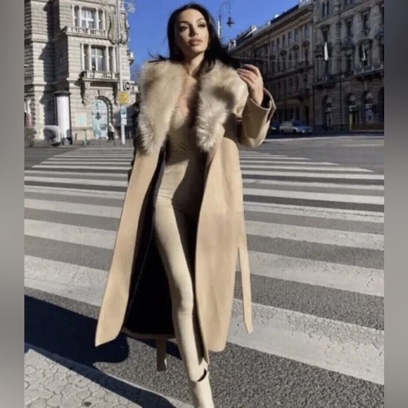 Zara Lapel collar coat with removable faux fir bloggers favorite - Picture 4 of 12